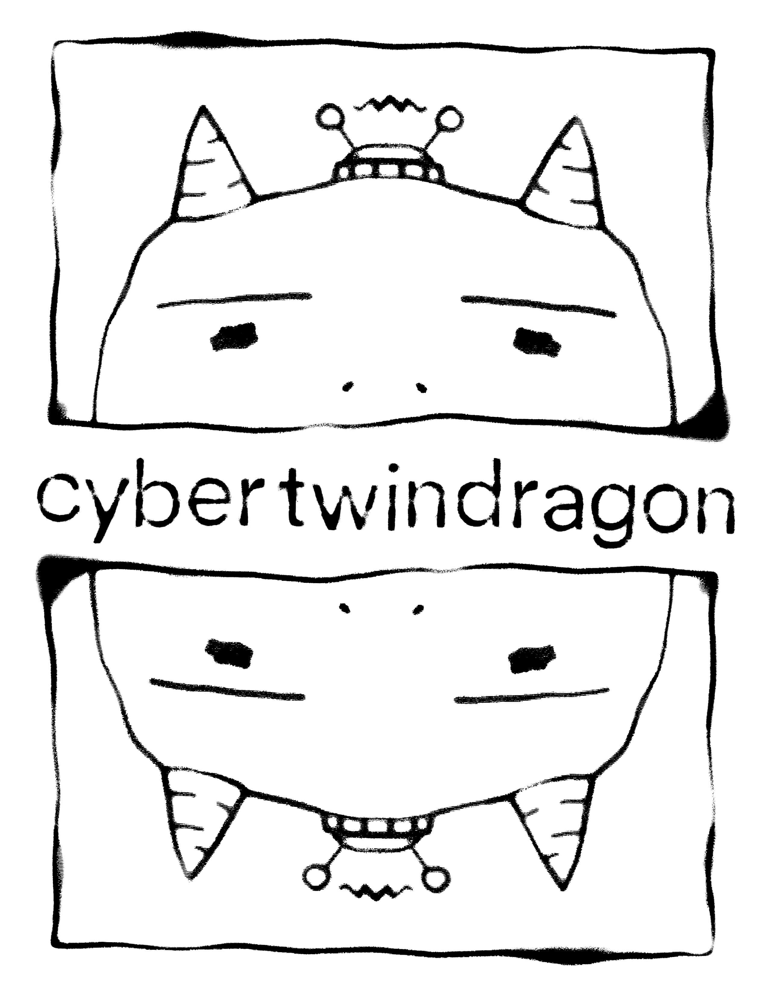 flyer featuring two cartoon dragon heads for cybertwindragon electronic music performance at Tea Leaves